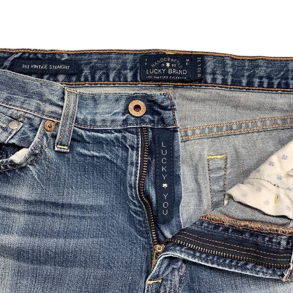 Lucky Brand Men's Distressed 361 Vintage Straight Blue Jeans - Picture 5 of 9